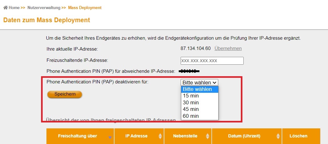 Zwei-Faktor-Authentifizierung bei Endgeräten - SIP Tk-Anlage CentrexX